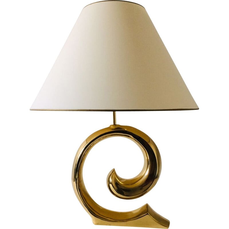 Vintage Hollywood Regency brass curl table lamp, Italy 1970s