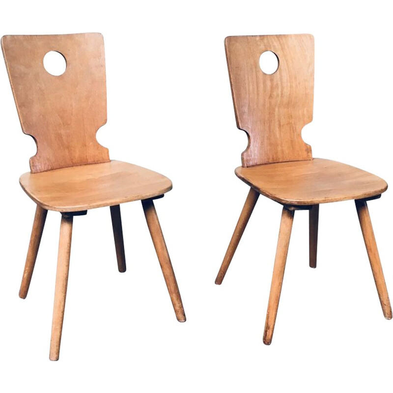 Pair of vintage Brutalist Dutch wooden chairs by Vervoort Tilburg, 1960s