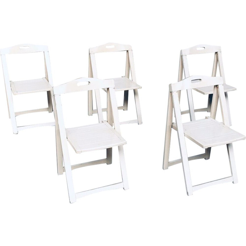 Set van 5 vintage witte houten klapstoelen van Aldo Jacober voor Alberto Bazzani, Italië 1960