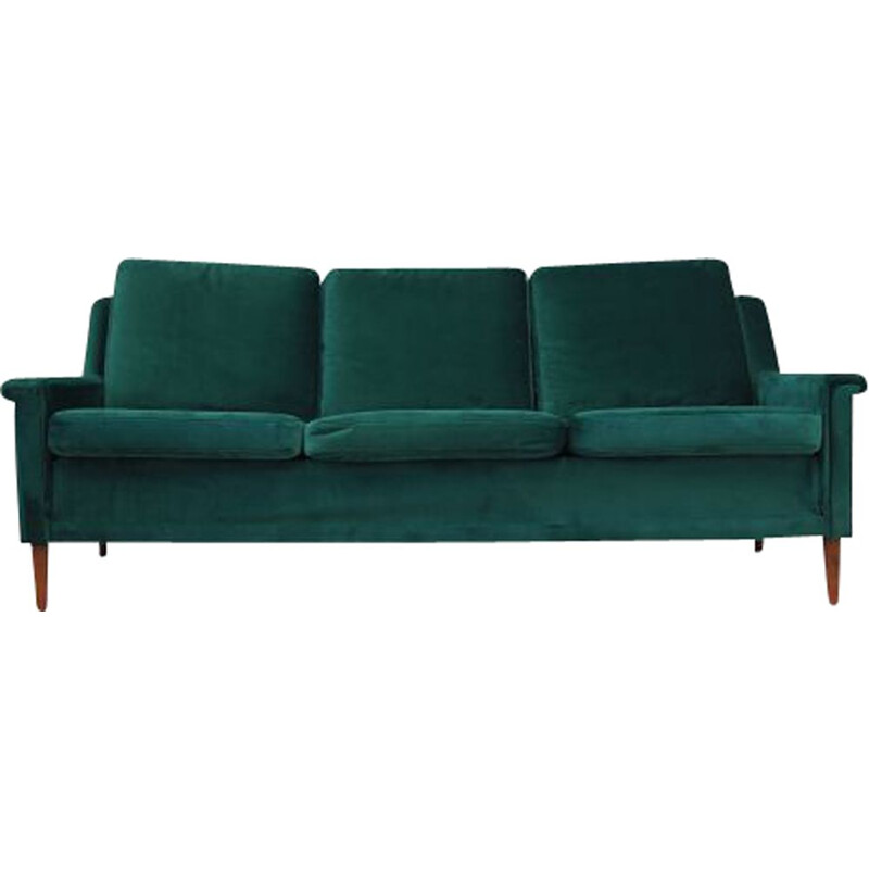 Vintage green velour sofa, Denmark 1970s