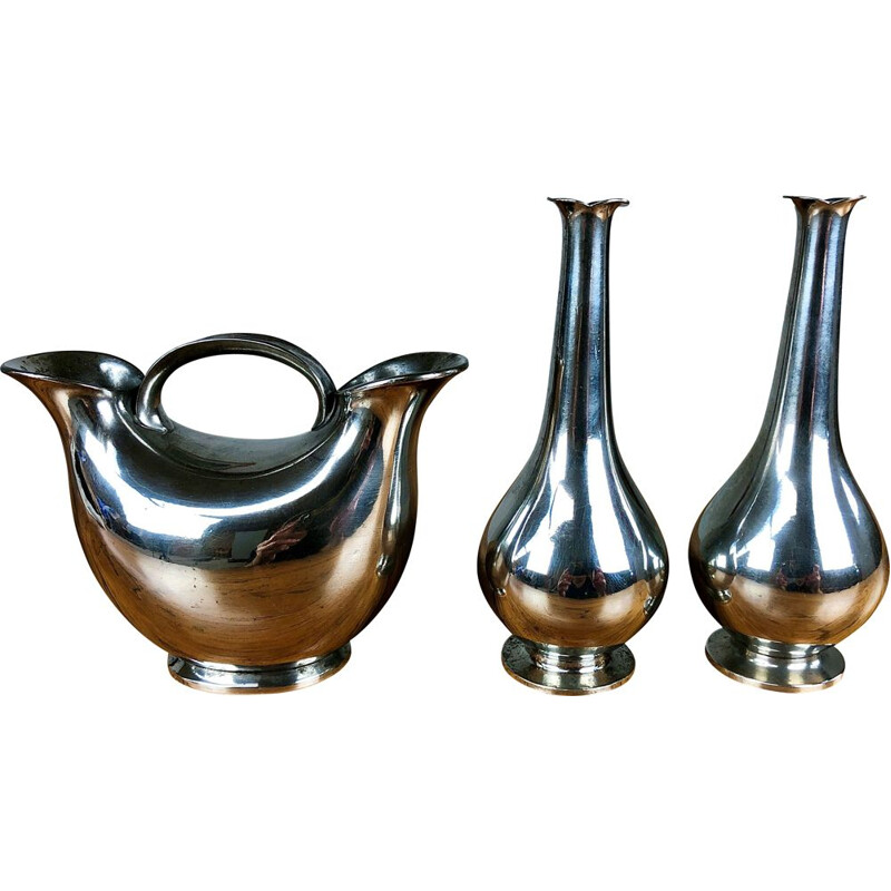 Ensemble de 3 vases art déco vintage en étain par Just Andersen, 1930