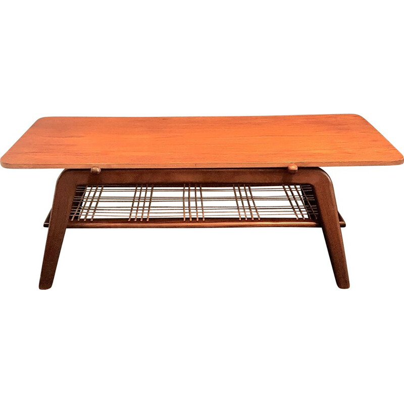 Vintage scandinavian coffee table with reversible top in teak and formica, 1950-1960s