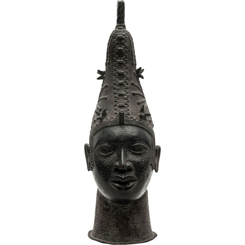 Vintage Iyoba cabeça de rainha em bronze, Benin 1930