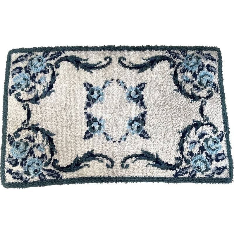 Vintage bohemian rug in pure blue wool, 1970