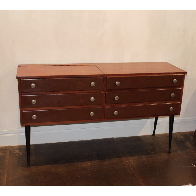 Chest of drawers in mahogany with drawers, Roger LANDAULT - 1960s