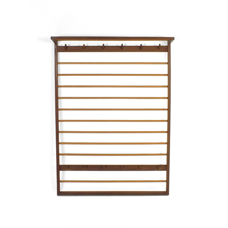 Vintage teak wall coat rack, 1960s