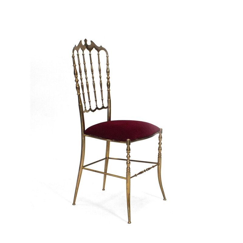 Vintage Chiavari dark red velvet high chair