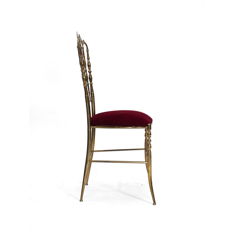 Chaise haute vintage Chiavari en velours rouge foncé