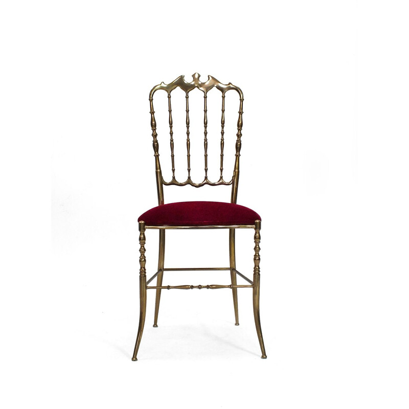 Chaise haute vintage Chiavari en velours rouge foncé
