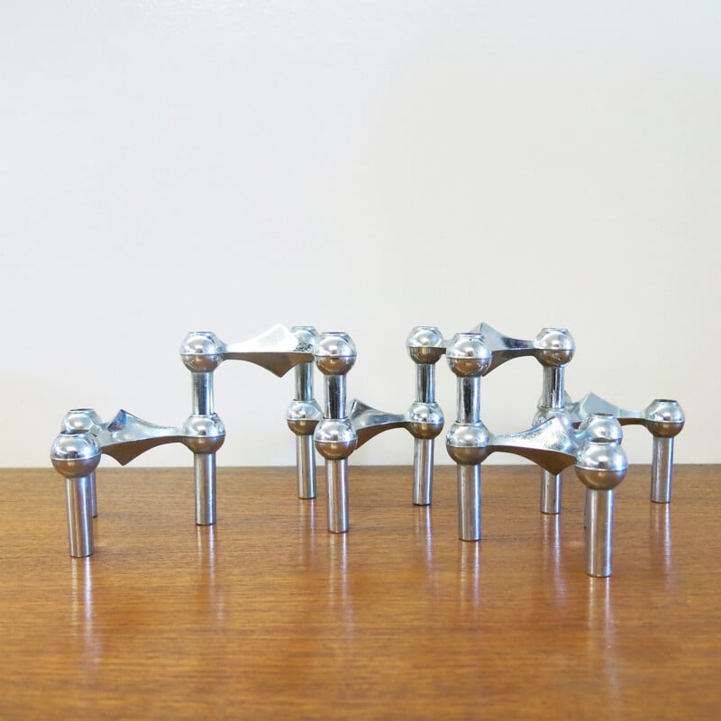 Modular candle holder in chromed metal, Fritz NAGEL & Caesar STOFFI - 1960s