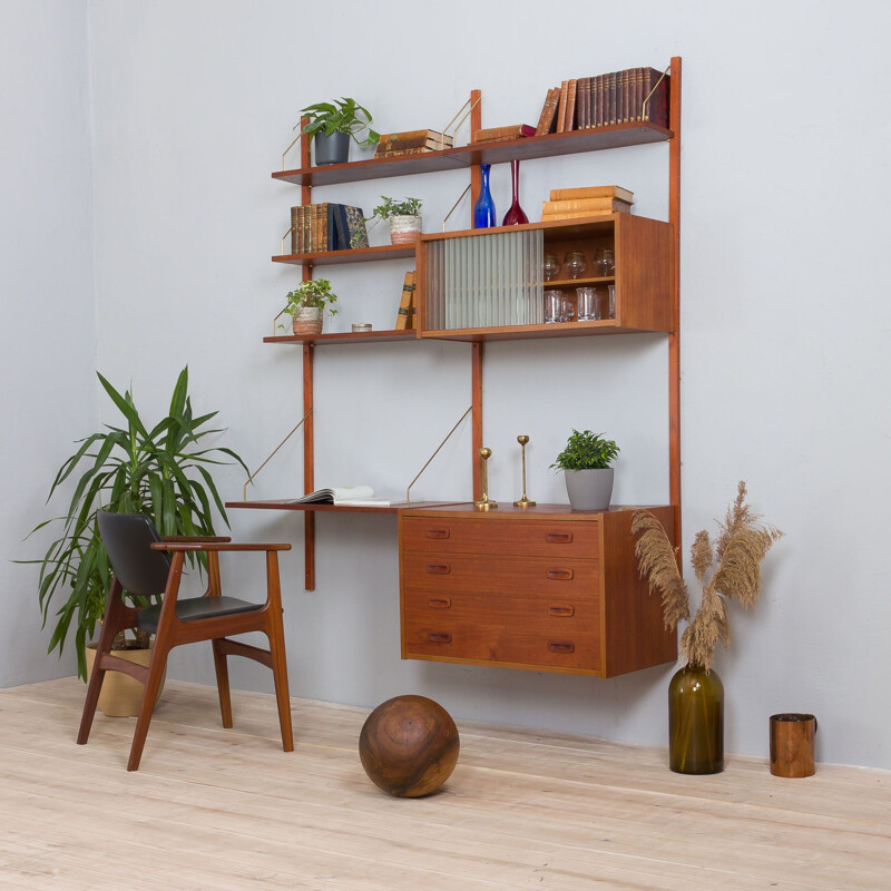 Teak vintage wall unit by Preben Sorensen, Denmark 1960s