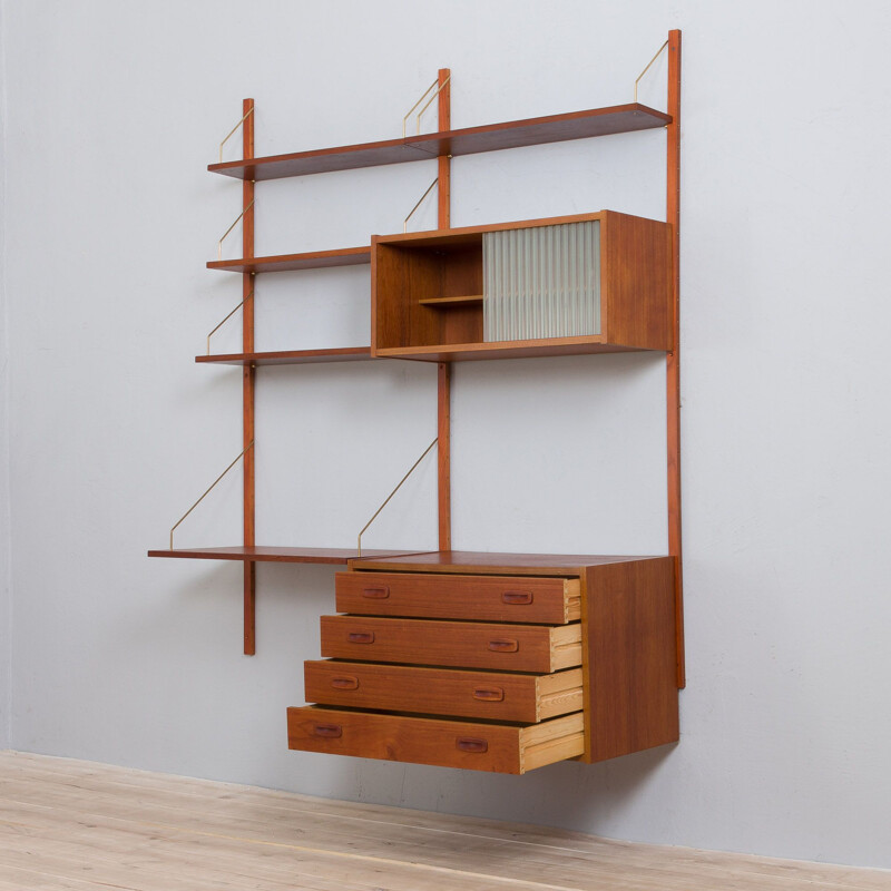 Teak vintage wall unit by Preben Sorensen, Denmark 1960s