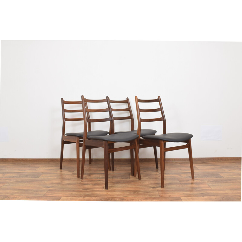 Set of 4 mid-century German teak & leather dining chairs, 1960s