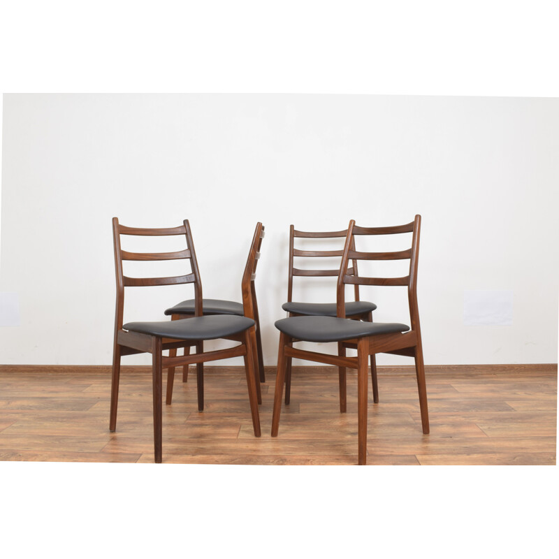 Set of 4 mid-century German teak & leather dining chairs, 1960s