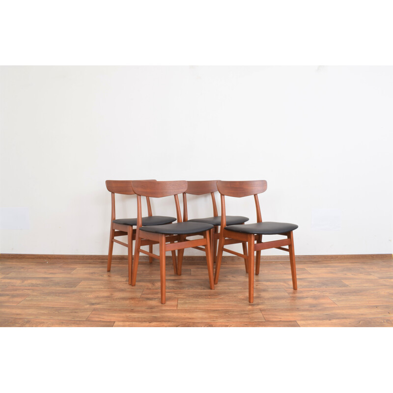 Set of 4 mid-century Danish teak & leather dining chairs from Falstrup Mobler, 1960s