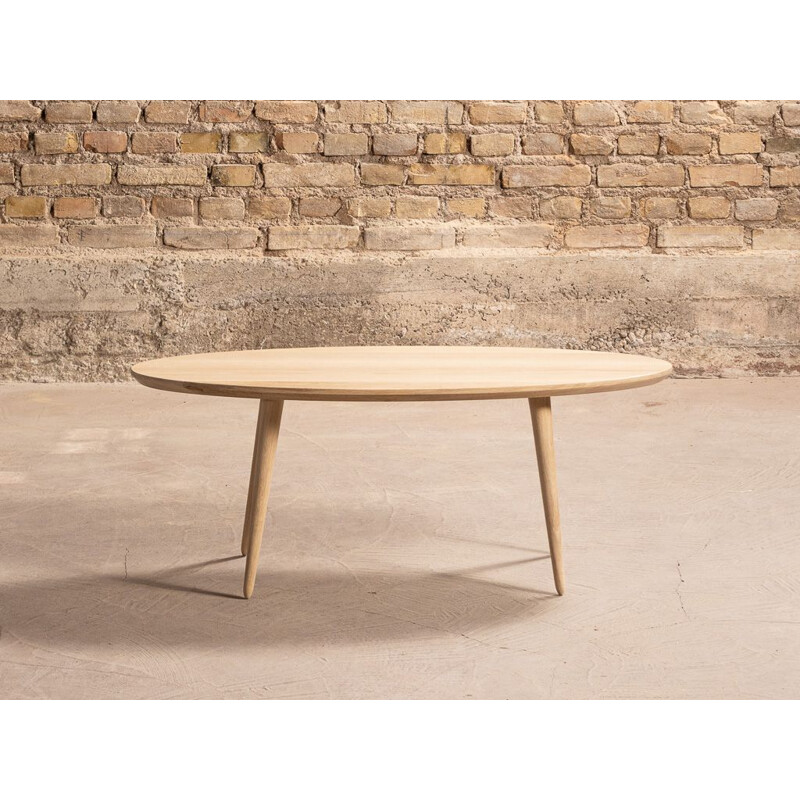 Custom-made vintage oval coffee table in solid oakwood