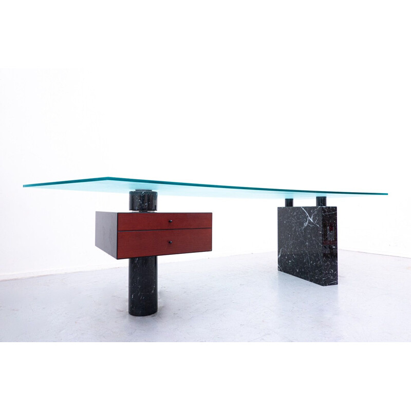 Mid-century black marble and glass desk by Peter Draenert, Germany 1970s