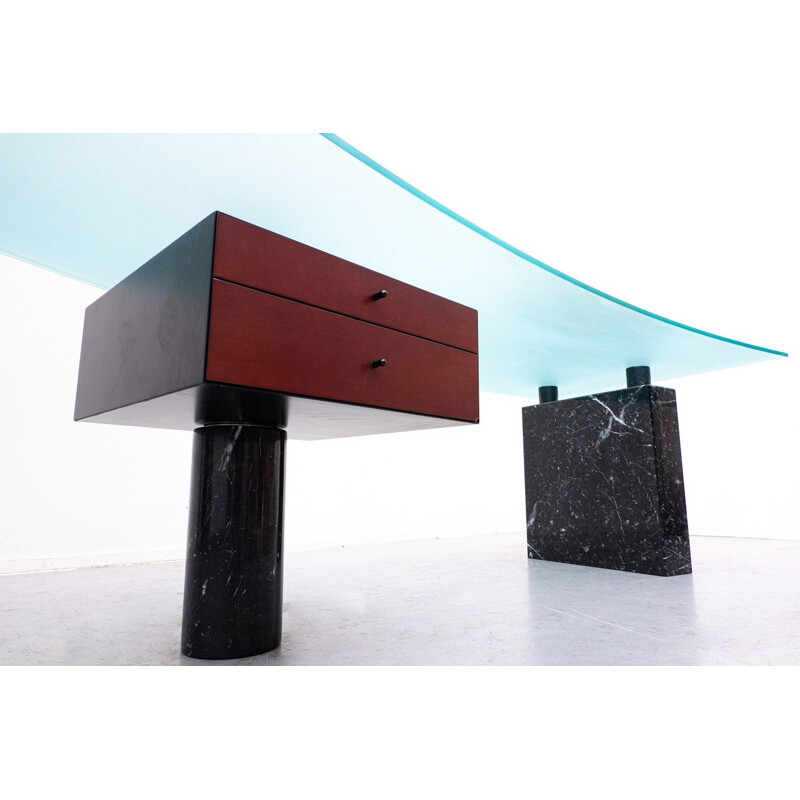 Mid-century black marble and glass desk by Peter Draenert, Germany 1970s