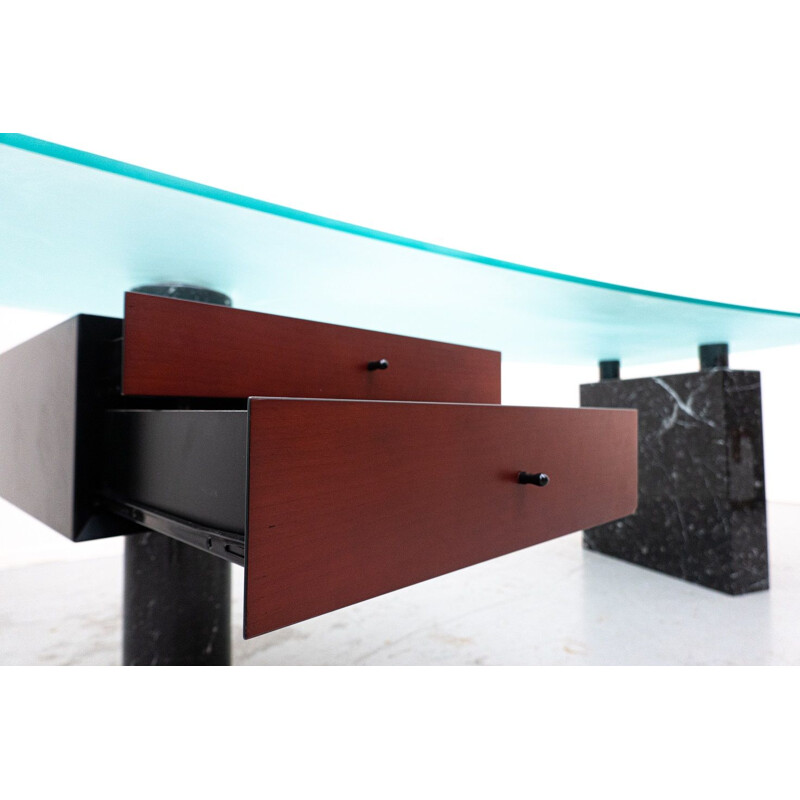 Mid-century black marble and glass desk by Peter Draenert, Germany 1970s