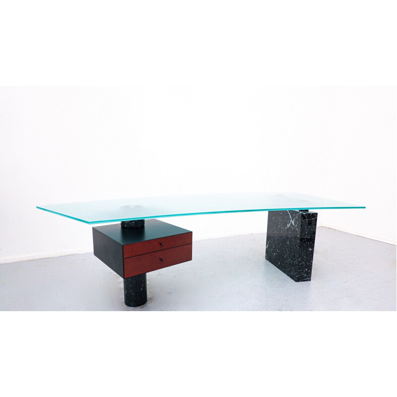 Mid-century black marble and glass desk by Peter Draenert, Germany 1970s