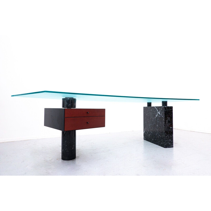 Mid-century black marble and glass desk by Peter Draenert, Germany 1970s