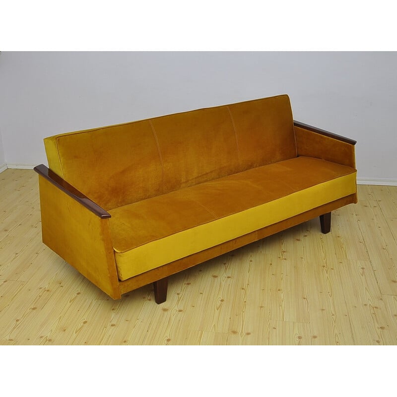 Mid-century yellow velvet sofa daybed, 1960s