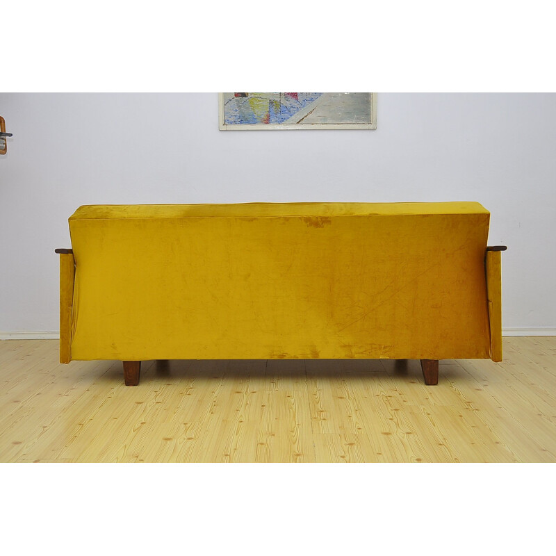 Mid-century yellow velvet sofa daybed, 1960s