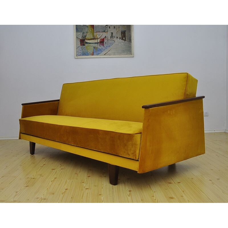 Mid-century yellow velvet sofa daybed, 1960s