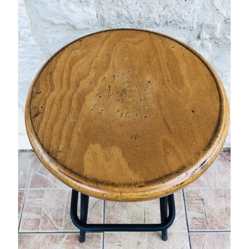 Vintage wood and metal screw stool, 1980