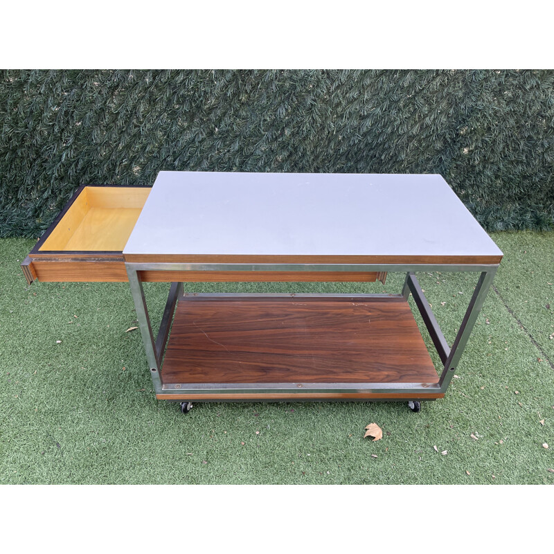 Mesa de centro rodante vintage de formica y metal de Boris Lacroix