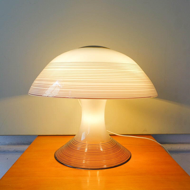 Lampe de table vintage en verre tourbillonnant noir et blanc de murano par Renato Toso pour Leucos, 1970