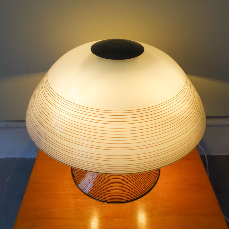 Lampe de table vintage en verre tourbillonnant noir et blanc de murano par Renato Toso pour Leucos, 1970