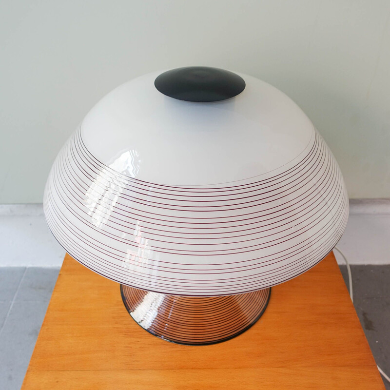 Vintage black and white murano swirl glass table lamp by Renato Toso for Leucos, 1970