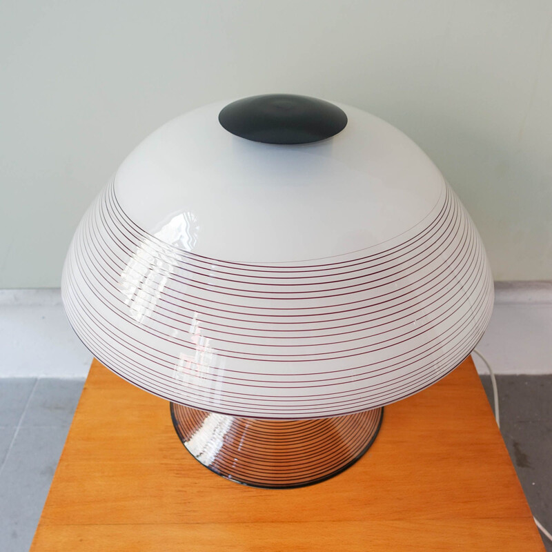 Vintage zwart en wit murano glas swirl tafellamp door Renato Toso voor Leucos, 1970