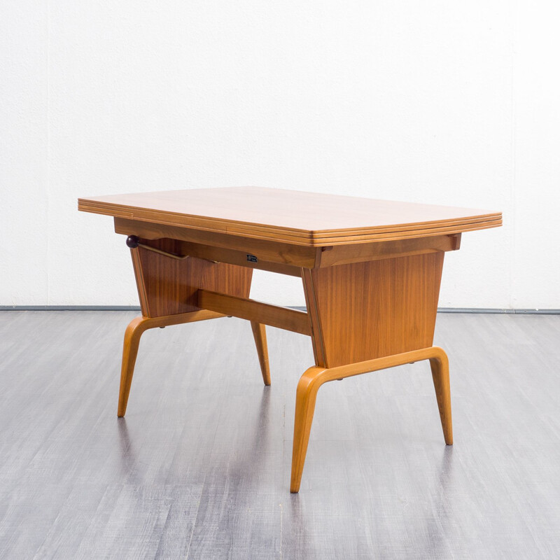 Table basse réglable en hauteur vintage en noyer, 1950