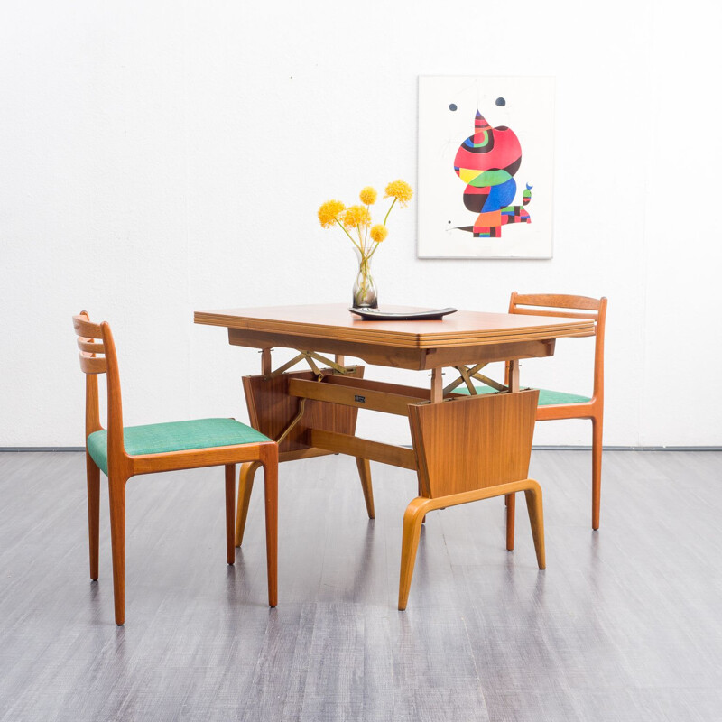 Table basse réglable en hauteur vintage en noyer, 1950