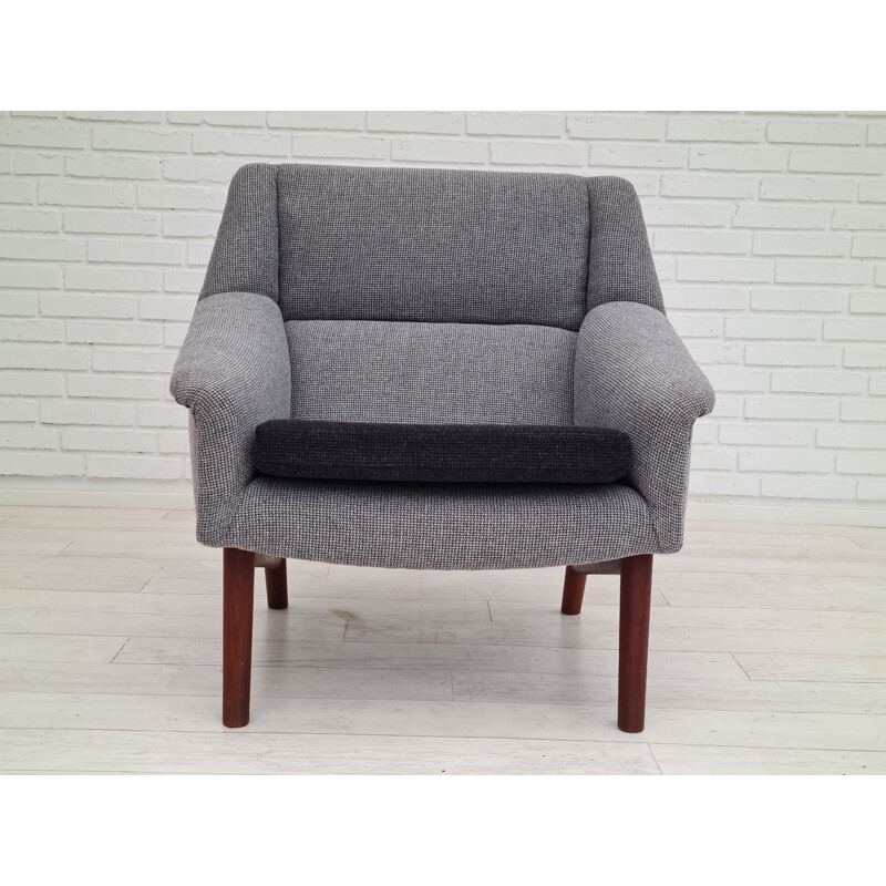 Danish vintage wool fabric low armchair, 1970s