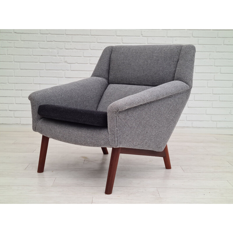 Danish vintage wool fabric low armchair, 1970s