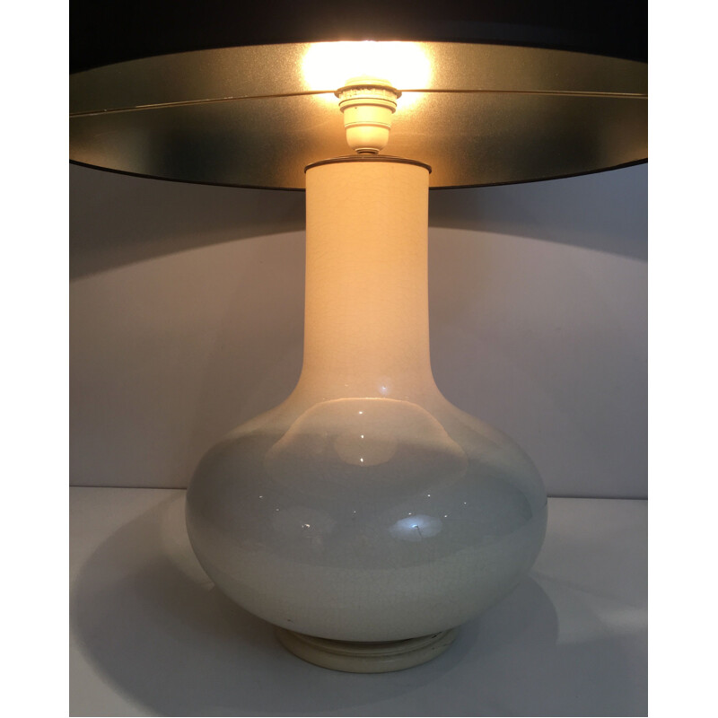 Vintage white crackled ceramic lamp, 1970