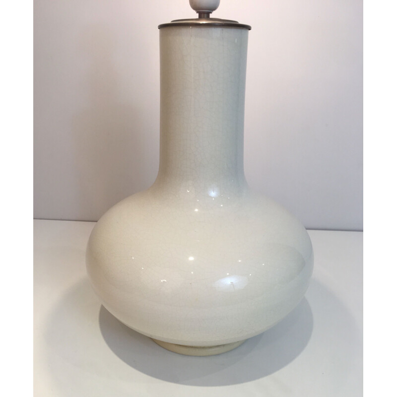 Vintage white crackled ceramic lamp, 1970