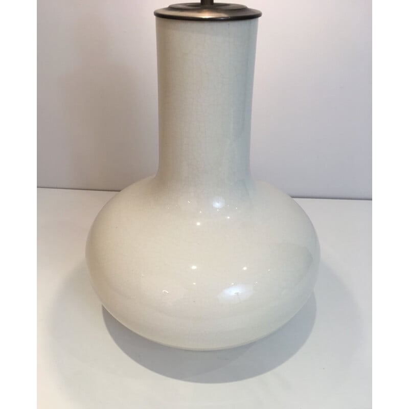 Vintage white crackled ceramic lamp, 1970
