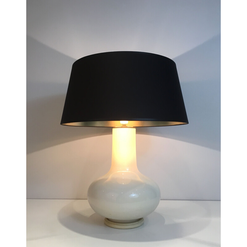 Vintage white crackled ceramic lamp, 1970