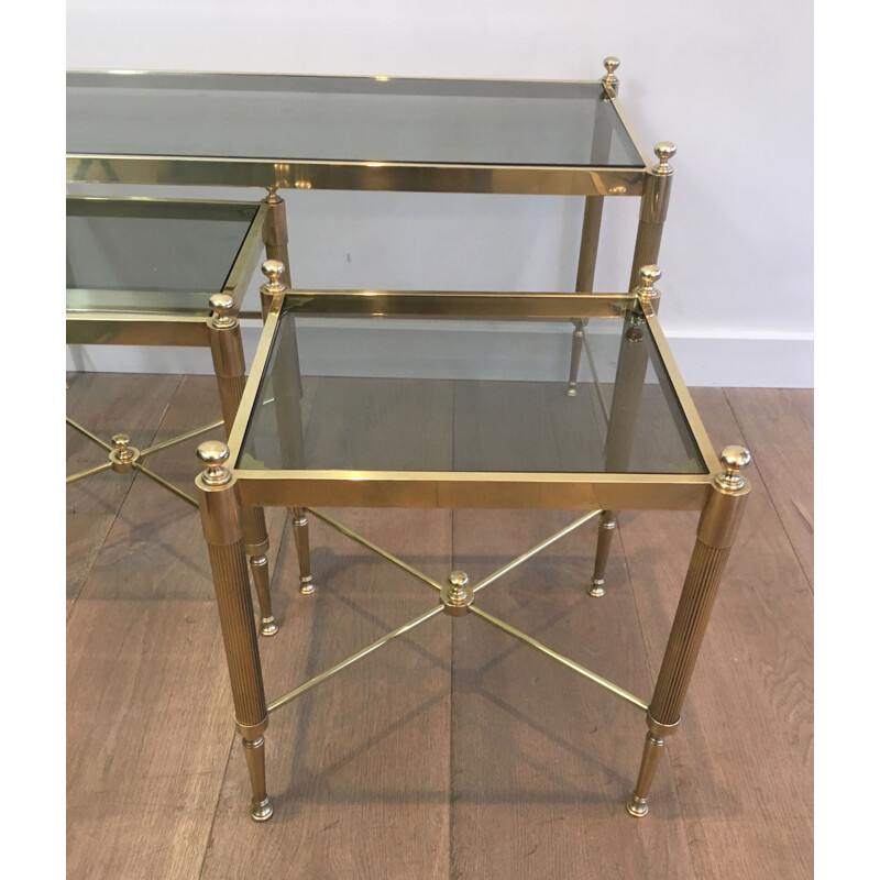 Vintage tripartite brass and glass nesting table, 1970