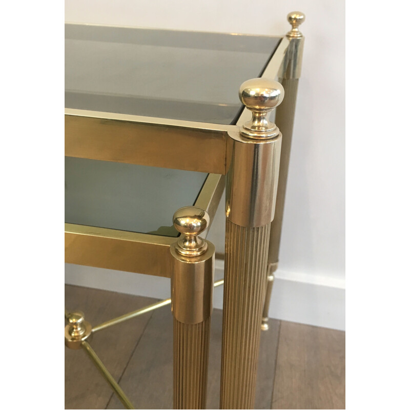 Vintage tripartite brass and glass nesting table, 1970