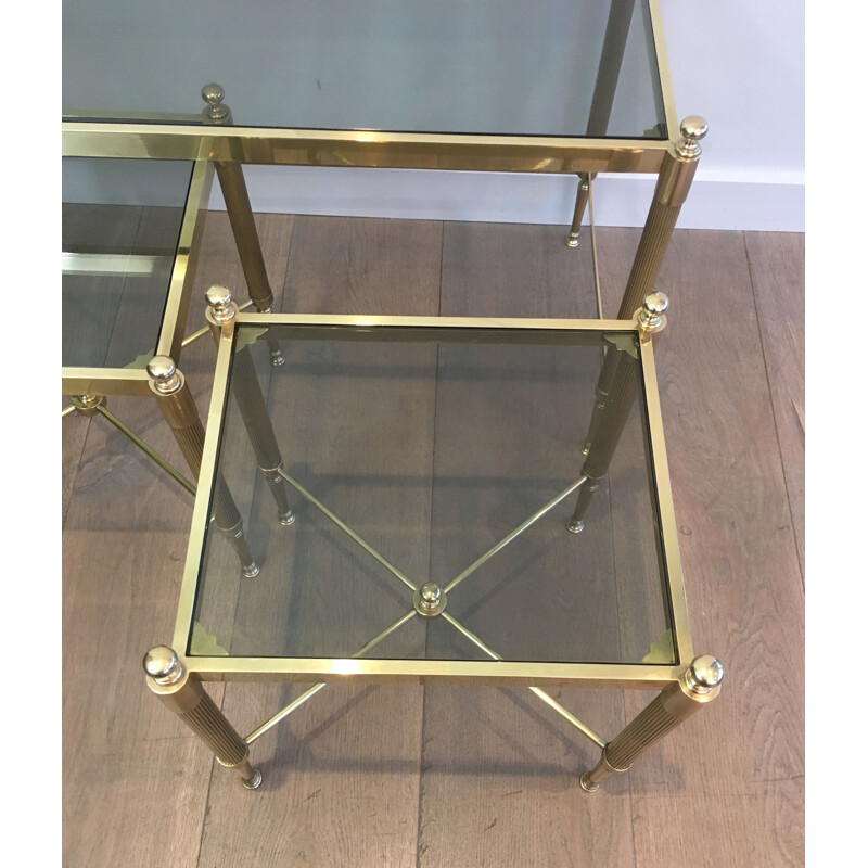 Vintage tripartite brass and glass nesting table, 1970