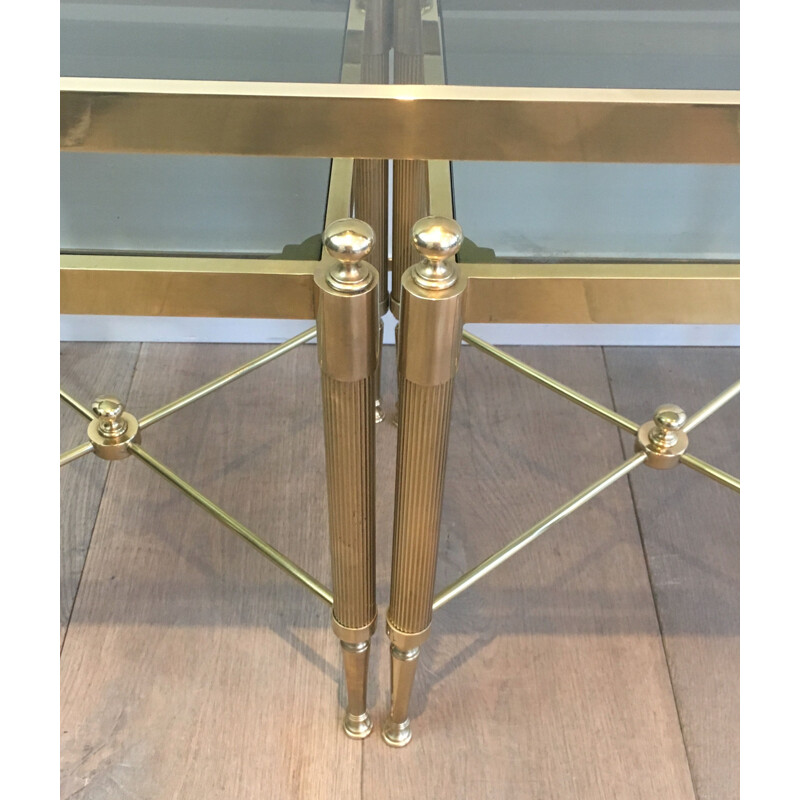 Vintage tripartite brass and glass nesting table, 1970