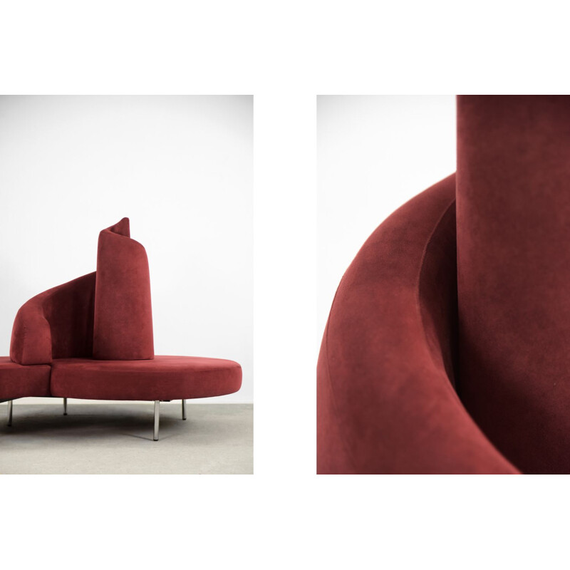 Vintage crimson Tatlin sofa by Mario Cananzi and Roberto Semprini for Edra, Italy 1990s