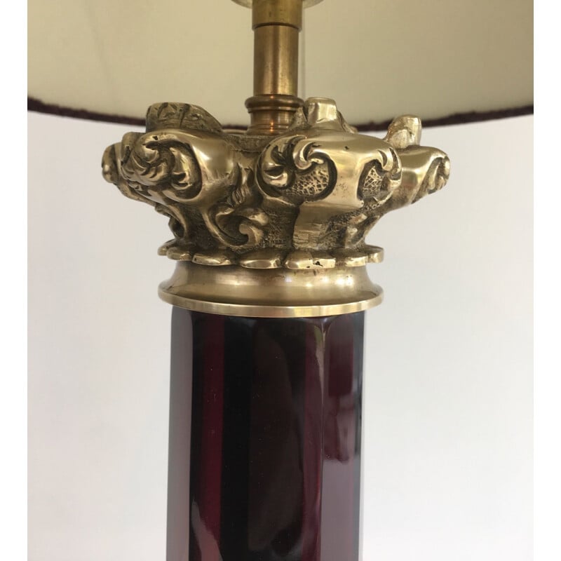 Lámpara vintage de cristal y bronce, Francia 1940