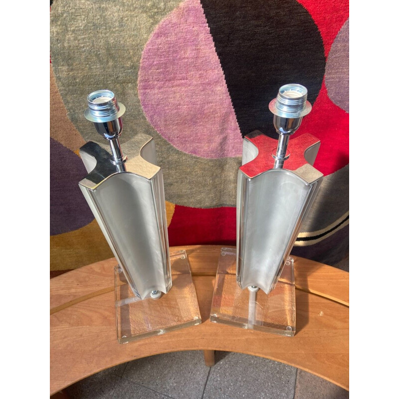 Paire de lampes vintage en verre de murano et métal chromé par Toso