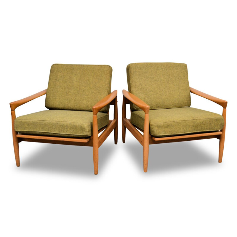 Pair of vintage Swedish oakwood armchairs by Erik Wørts, 1960s